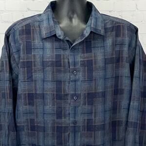 Hart Schaffner Marx Shirt 3XT 3XLT XXXL Tall Blue Plaid Long Sleeve Button Front